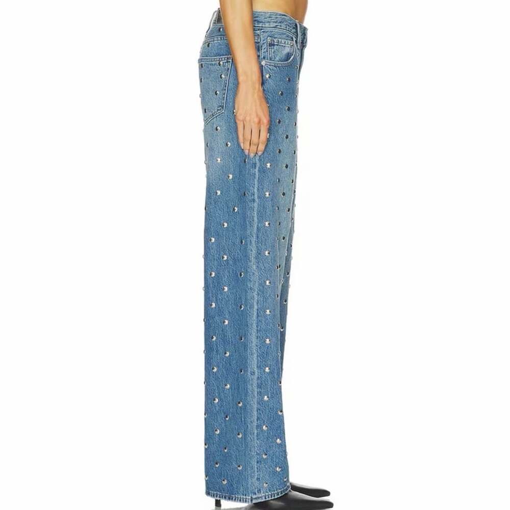 NWT Pistola Hendrix Charmed Jeans 27 Studded High Rise Baggy Wide Leg - Picture 7 of 12